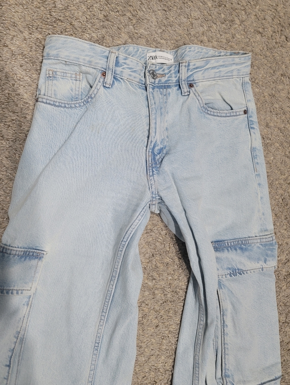 Zara Mid Rise Light Blue Wash TRF Belt Loop Cargo Wide Leg Jeans 4 - Picture 9 of 11